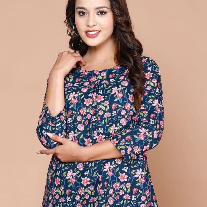 Short Kurti - Blue Flower Print