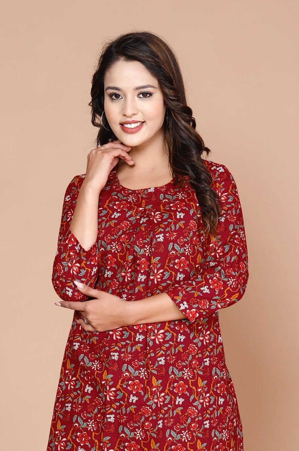 Short Kurti - Red Floral Print