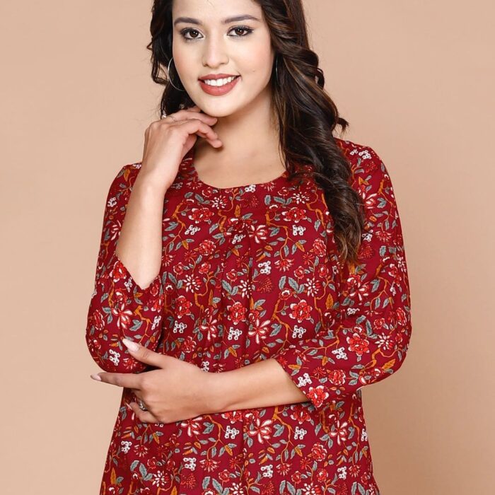 Short Kurti - Red Floral Print