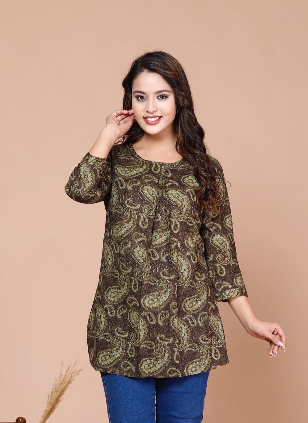 Short Kurti - Green Printed