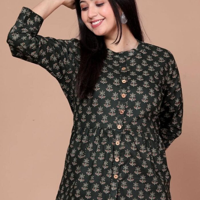 Short Kurti - Black Floral Print