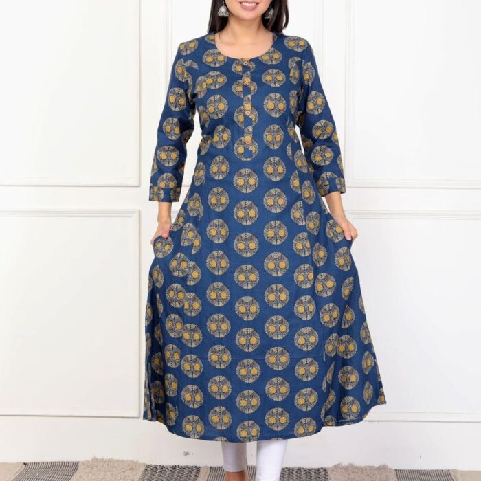 Blue Printed A-line Kurti