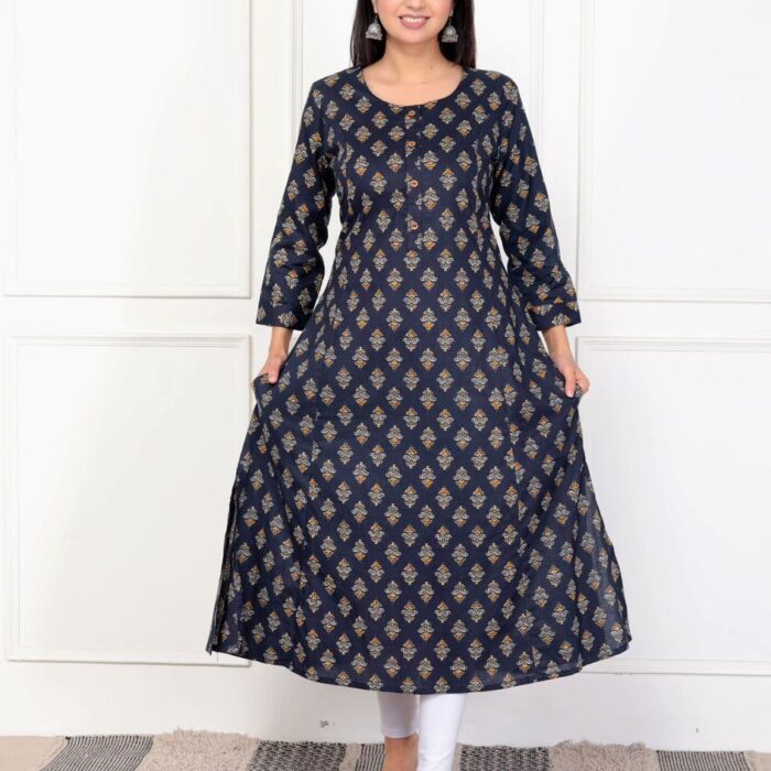 Black Printed A-line Kurti