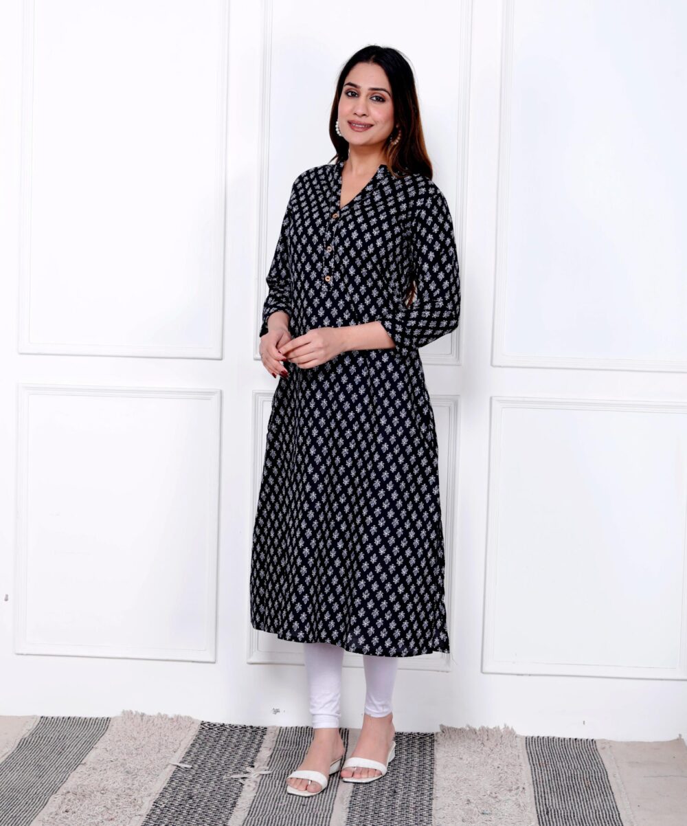 Black with White Printed -line Kurti