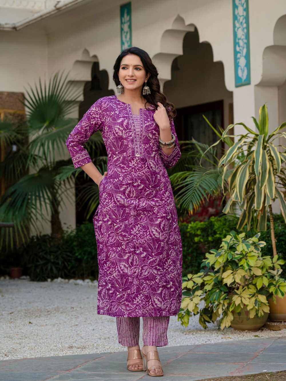 Graceful Purple Floral Print Kurta set ? Soft & Elegant - Image 3