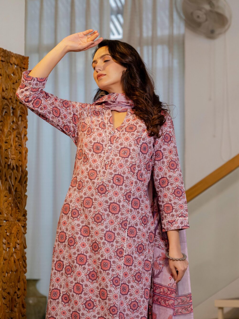 Cotton Summer Dusty Rose Kurti Pant And Dupatta Se