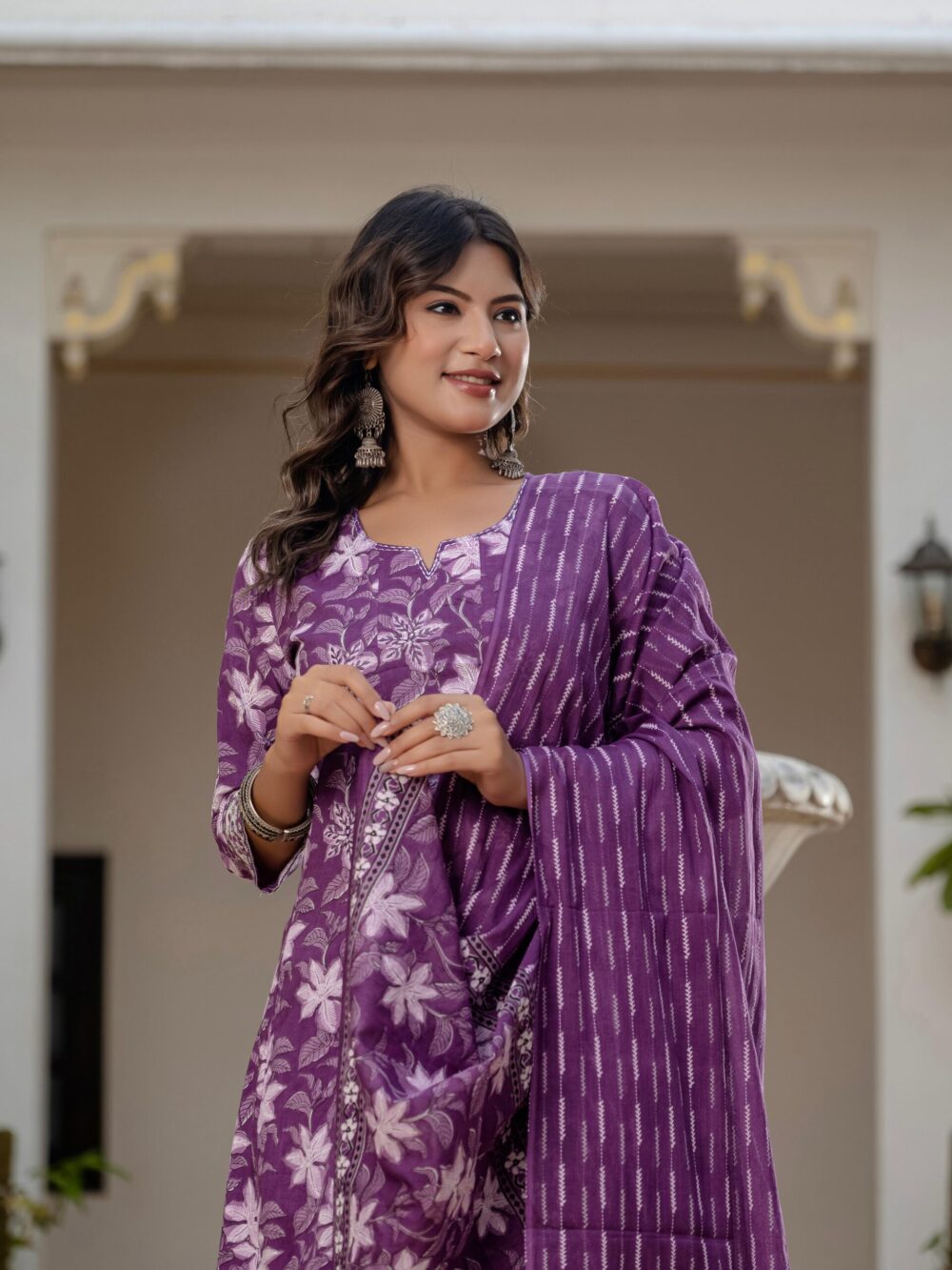 Lavender Anarkali Cotton Suit Set - Hk Vastra
