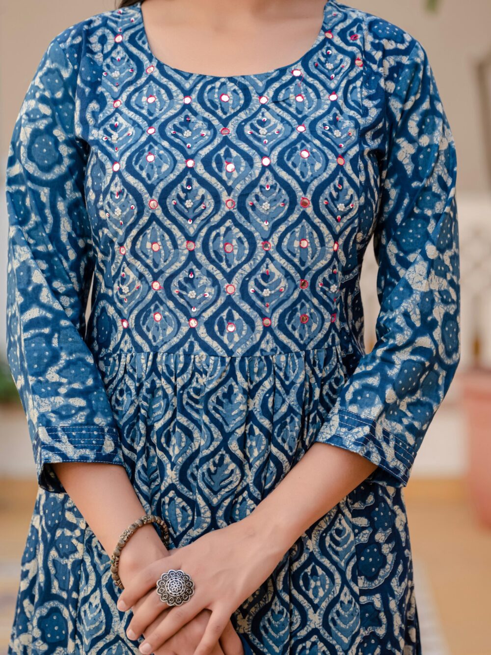 Blue with White Print A-Line Suit