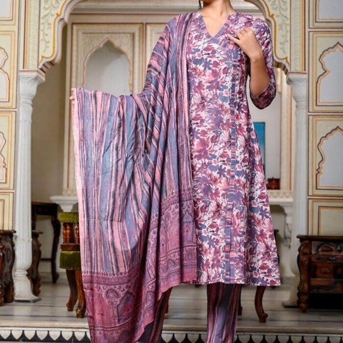 Elegant Floral Print Angrakha Set