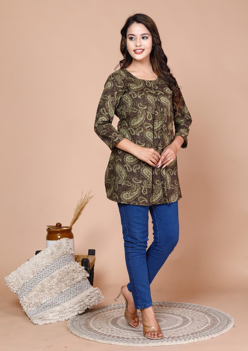 Short Kurti - Green Printed