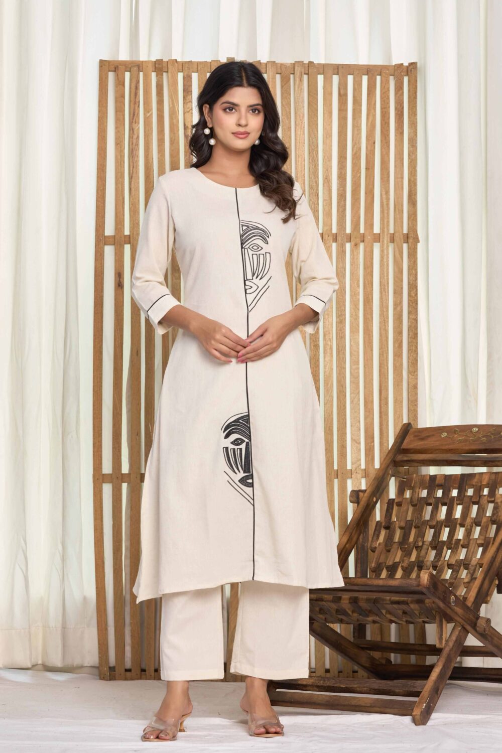 White cotton flex kurta pant set with elegant design