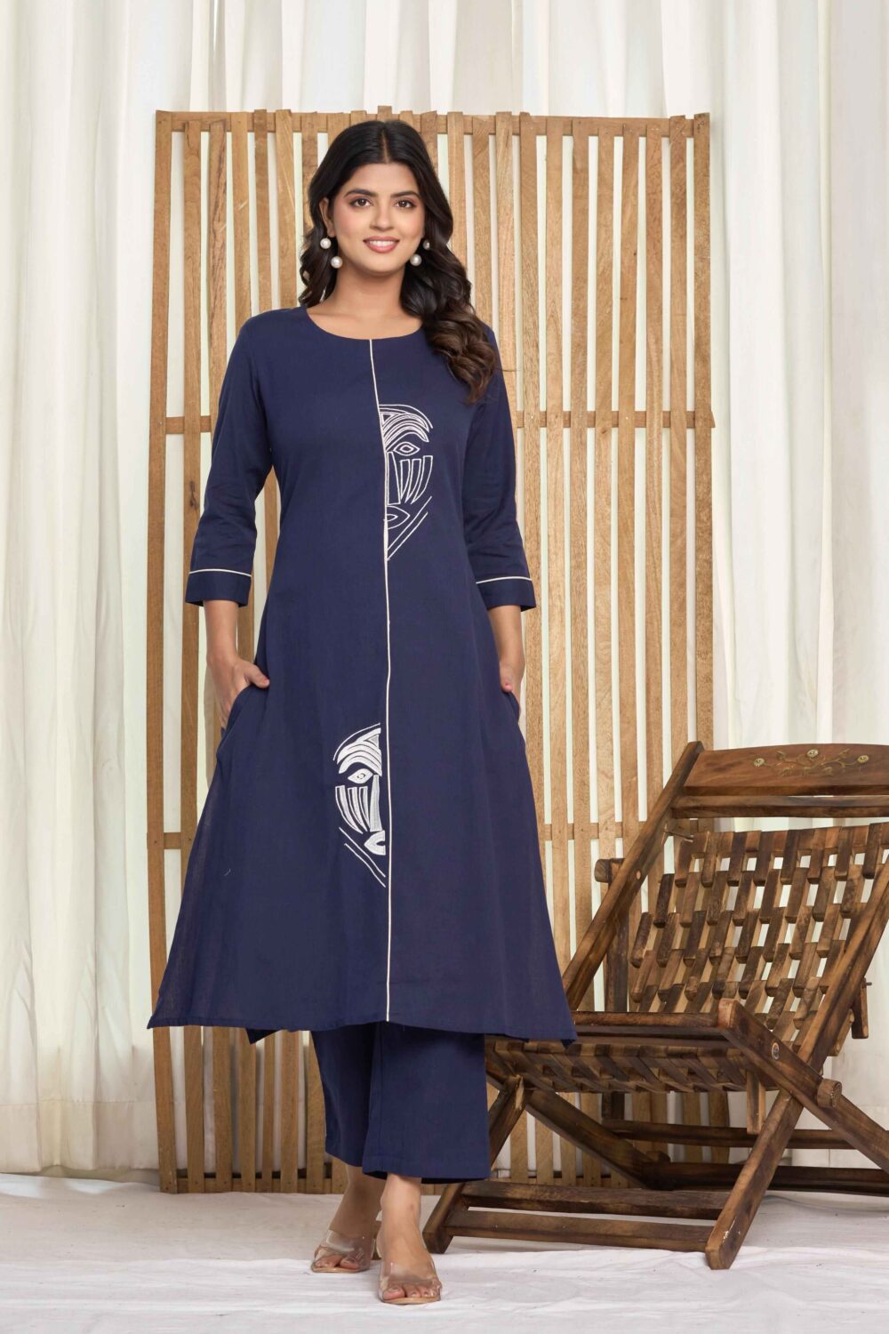Blue cotton flex kurta pant set with elegant design