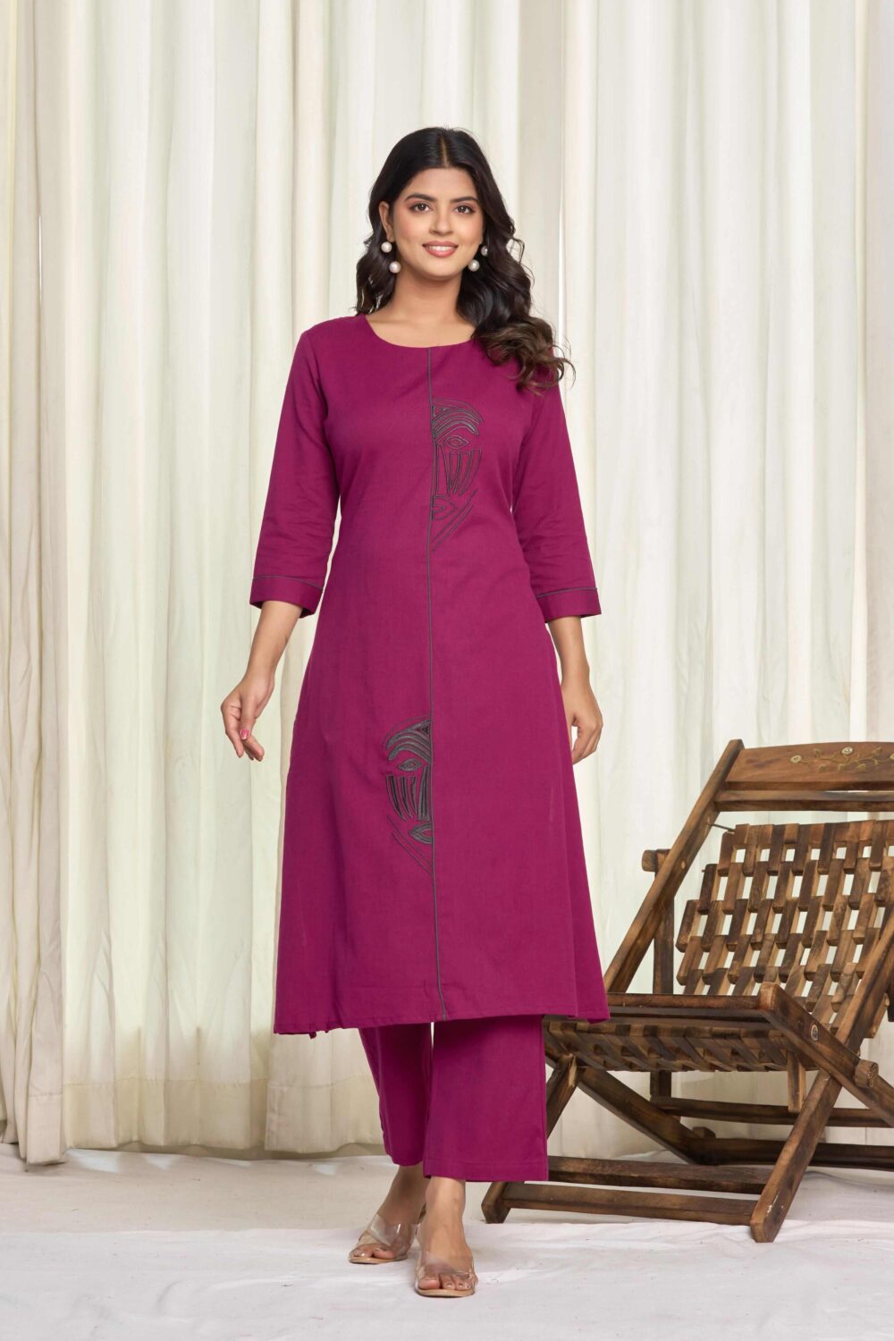 Pink cotton flex kurta pant set with elegant design