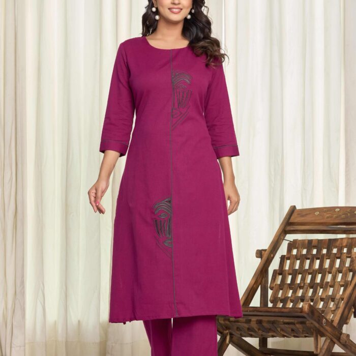Pink cotton flex kurta pant set with elegant design