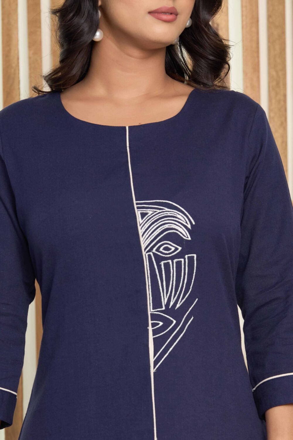 Blue cotton flex kurta pant set with elegant design