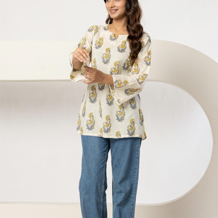 White Short Kurti for Women with Stylish Back Dori
