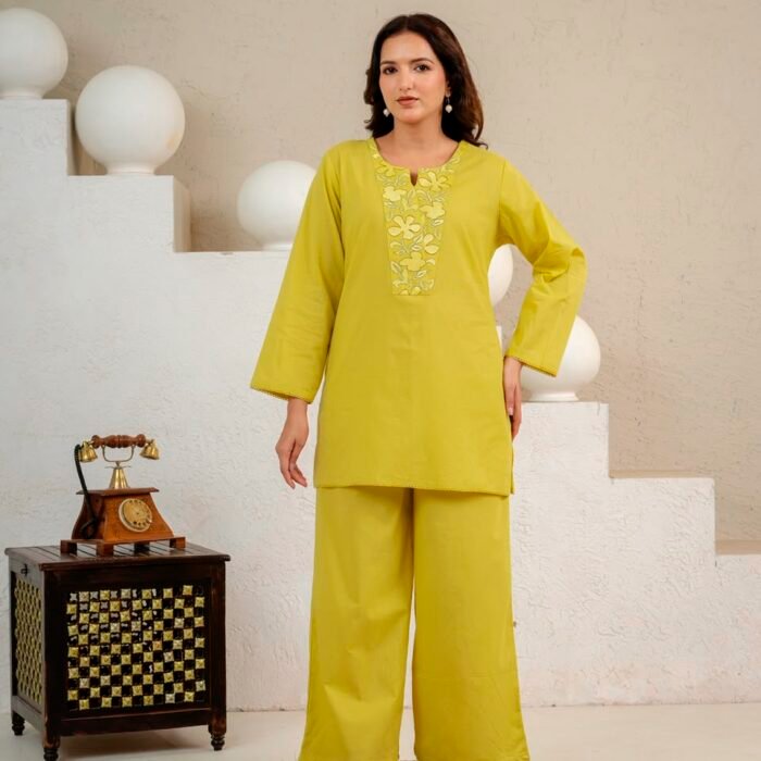 Yellow Cotton Kurti and Palazzo Set for Women | HK Vastra